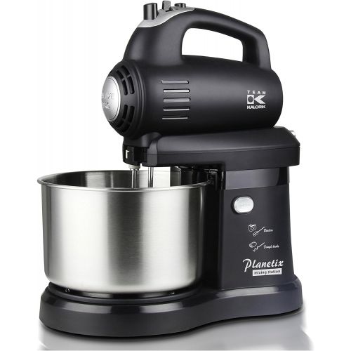  Team Kalorik TKG M 1007 B 2 in 1 Kuechenmaschine und Handmixer mit innovativem links-/rechtsschwenkendem Mixer, Kunststoff, Edelstahl, 2.8 liters, Schwarz