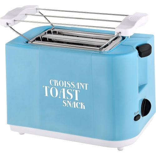  Team Kalorik 2-Scheiben-Toaster, Separater Broetchenaufsatz, Integrierte Kruemelschublade, 700 W, Blau, TKG TO 46 BL