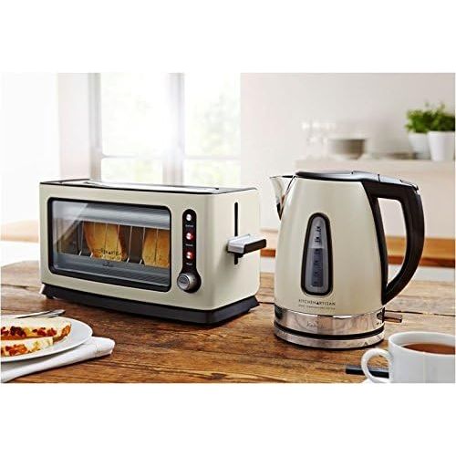  Team Kalorik Langschlitz-Toaster mit Glassichtfenster, Infrarot-Heiztechnologie, Separater Broetchenaufsatz, Integrierte Kruemelschublade, 1100 W, Creme-Weiss, TKG TO 1012 KTO