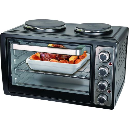  Team Kalorik Kleinkueche mit Multiofen und 2 Kochplatten (bis 230°C), 28 l Innenraumvolumen, 3100 W, Metall/Glas, Schwarz, TKG MK 1002