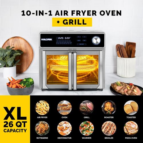  Kalorik MAXX AFO 47631 SS AS SEEN ON TV Air Fryer Oven Grill (26 Qt) Digital Smokeless Indoor Grill and Air Fryer Oven Combo with 11 Accessories, Authentic BBQ, Rotisserie, and Mo