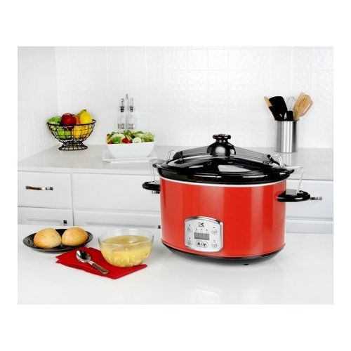  Kalorik 8 Quart Slow Cooker, Digital Programmable Oval Cook and Carry, Red