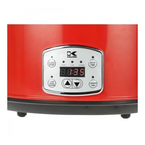  Kalorik 8 Quart Slow Cooker, Digital Programmable Oval Cook and Carry, Red