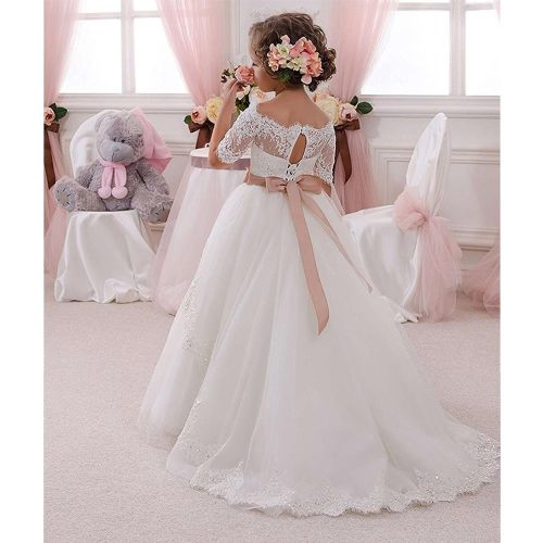  Kalos Dress Shop Lace Scoop Flower Girls Pageant Dresses Girls First Communion Dress Princess Wedding