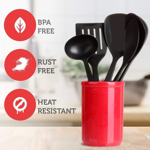  Kaluns Kitchen Utensils Set, 10 Nylon Stainless Steel Cooking Utensils, Non Stick and Heat Resistant Cookware set New Chefs Gadget Tools Collection (Black)