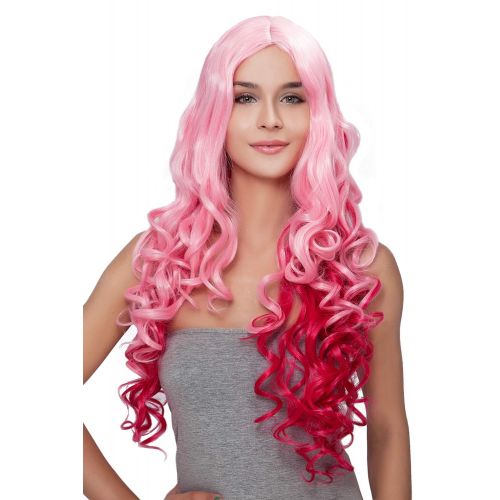  Kalyss 26 Pink Curly Wavy Synthetic Hair Wigs for Women