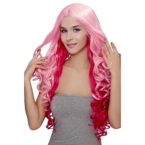  Kalyss 26 Pink Curly Wavy Synthetic Hair Wigs for Women