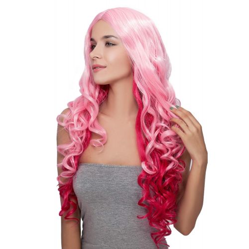  Kalyss 26 Pink Curly Wavy Synthetic Hair Wigs for Women