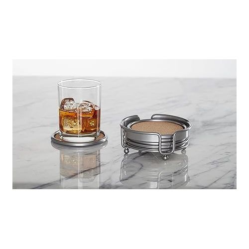 카먼스테인 Kamenstein 7 Piece All Metal & Cork Coaster Set, Silver