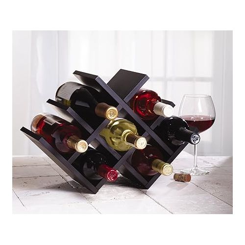 카먼스테인 Kamenstein Butterfly Countertop Free-Standing Wooden Wine Rack, Dark Brown, 8-Bottle -