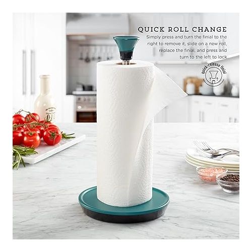 카먼스테인 Kamenstein Perfect Tear Paper Towel Holder, Ocean Teal, 7.5 x 7.5 x 14-Inch