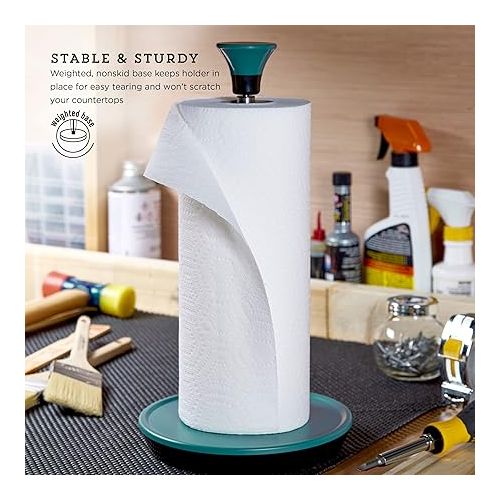 카먼스테인 Kamenstein Perfect Tear Paper Towel Holder, Ocean Teal, 7.5 x 7.5 x 14-Inch