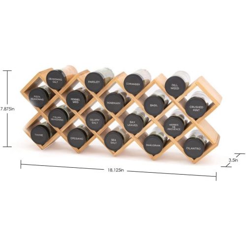 카먼스테인 Kamenstein 18 Jar Criss-Cross 2-in-1 Spice Organizer for Countertop or Wall with Spices Included, FREE Spice Refills for 5 Years, Bamboo with Black Caps