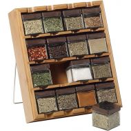 Kamenstein 16 Jar Bamboo 3-in-1 Spice Organizer for Countertop, Wall, and Drawer with Spices Included, FREE Spice Refills for 5 Years, Lift & Pour Caps