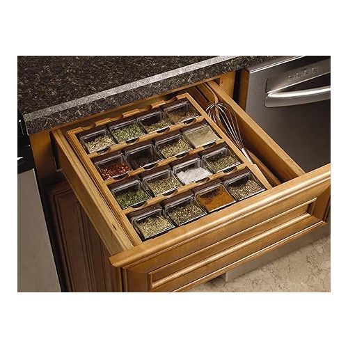 카먼스테인 Kamenstein Jar Bamboo 3-in-1 Spice Organizer for Countertop, Wall, and Drawer with Spices Included, FREE Spice Refills for 5 Years, Lift & Pour Caps , 16 Count ( Pack of 1)