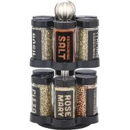 Kamenstein 12 Jar Madison Revolving Countertop Spice Rack with Spices Included, FREE Spice Refills for 5 years, Black Rack with Black Caps