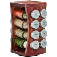 Kamenstein 16 Jar Hourglass Revolving Countertop Spice Rack with Spices Included, FREE Spice Refills for 5 years, Acacia with Stainless Steel Caps,Brown