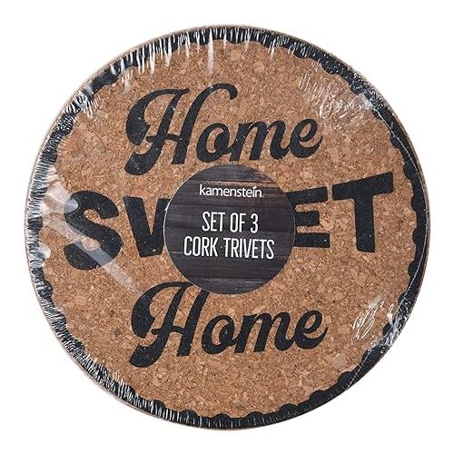 카먼스테인 Kamenstein Sweet Home Cork Trivet Set, 3-piece, Brown