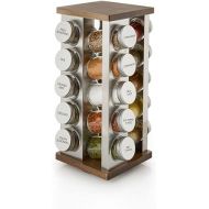 Kamenstein 20 Jar Vintage Revolving Countertop Spice Rack Organizer with Spices Included, FREE Spice Refills for 5 Years, Wood and Stainless Steel with Metal Caps