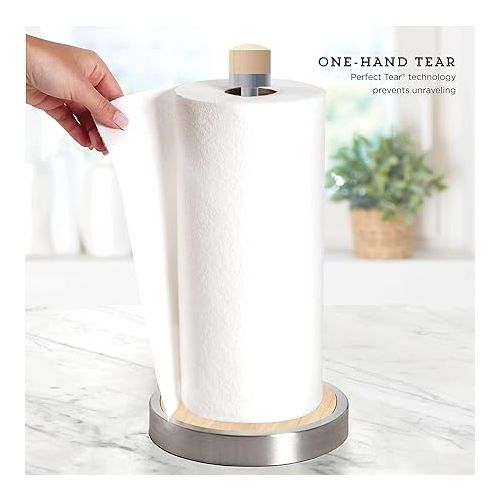 카먼스테인 Kamenstein Perfect Tear Paper Towel Holder with Decorative Finial, 7.2 x 7.2 x 14-Inch, Stainless Steel/Bamboo