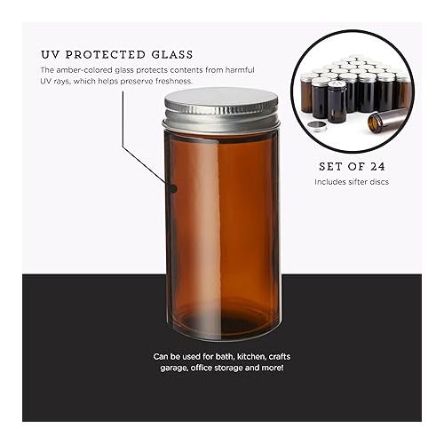 카먼스테인 Kamenstein Glass Jars with Removable Sifter Metal Caps, Set of 24, Amber