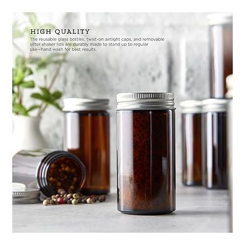 카먼스테인 Kamenstein Glass Jars with Removable Sifter Metal Caps, Set of 24, Amber