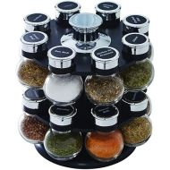 Kamenstein 16 Jar Ellington Revolving Countertop Spice Rack with Lift & Pour Caps and Spices Included, FREE Spice Refills for 5 Years: Black and Chrome