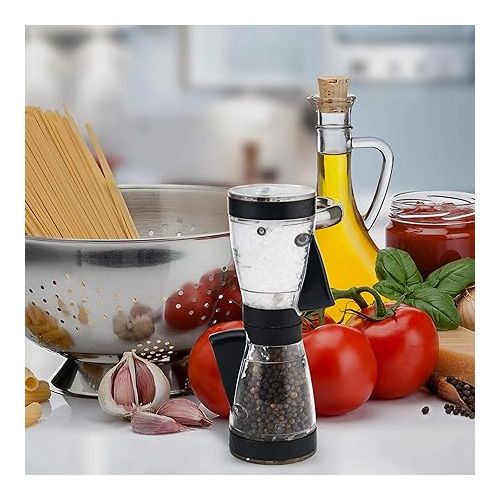 카먼스테인 KAMENSTEIN One-Handed 2-in-a-1 Dual Salt and Pepper Grinder-Adjustable and Refillable, 8-Inch, Black