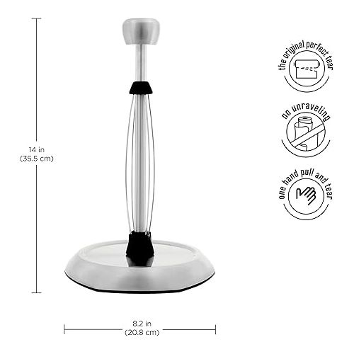 카먼스테인 Kamenstein Hexagon Base Perfect Tear, Stainless Steel Countertop Paper Towel Holder, One Handed Pull, No Unraveling, Weighted Base Prevents Tipping, 14 Inch