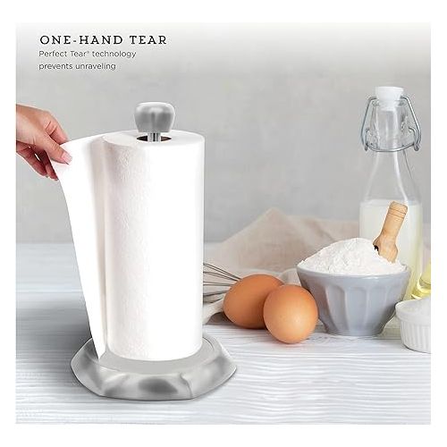 카먼스테인 Kamenstein Hexagon Base Perfect Tear, Stainless Steel Countertop Paper Towel Holder, One Handed Pull, No Unraveling, Weighted Base Prevents Tipping, 14 Inch