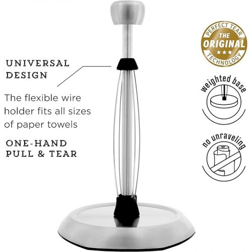 카먼스테인 Kamenstein Hexagon Base Perfect Tear, Stainless Steel Countertop Paper Towel Holder, One Handed Pull, No Unraveling, Weighted Base Prevents Tipping, 14 Inch