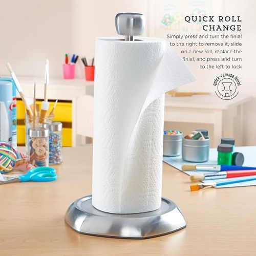 카먼스테인 Kamenstein Hexagon Base Perfect Tear, Stainless Steel Countertop Paper Towel Holder, One Handed Pull, No Unraveling, Weighted Base Prevents Tipping, 14 Inch