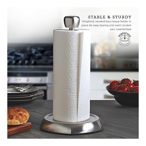 카먼스테인 Kamenstein Hexagon Base Perfect Tear, Stainless Steel Countertop Paper Towel Holder, One Handed Pull, No Unraveling, Weighted Base Prevents Tipping, 14 Inch