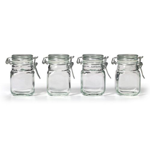 카먼스테인 [아마존베스트]Kamenstein Square Glass Jar with Hinge Glass Lid, 4 Piece Set