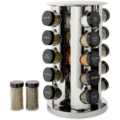 카먼스테인 Kamenstein 30020 Revolving 20-Jar Countertop Spice Rack Tower Organizer with Free Spice Refills for 5 Years,Silver