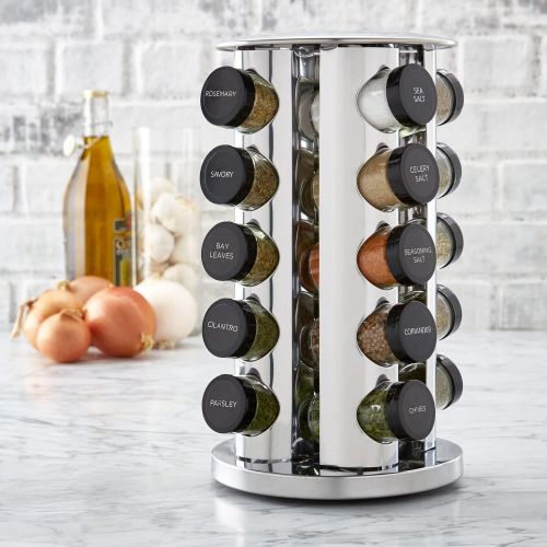 카먼스테인 Kamenstein 30020 Revolving 20-Jar Countertop Spice Rack Tower Organizer with Free Spice Refills for 5 Years,Silver