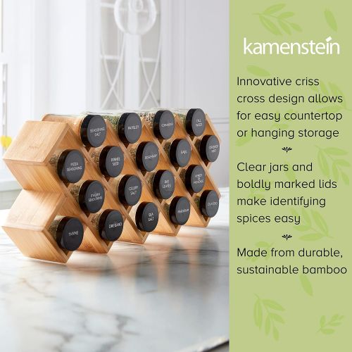 카먼스테인 Kamenstein 5085178 Criss-Cross 18-Jar Bamboo Countertop Spice Rack Organizer with Free Spice Refills for 5 Years, Brown