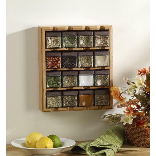 카먼스테인 Kamenstein Bamboo Inspirations 16-Cube Spice Rack with Free Spice Refills for 5 Years