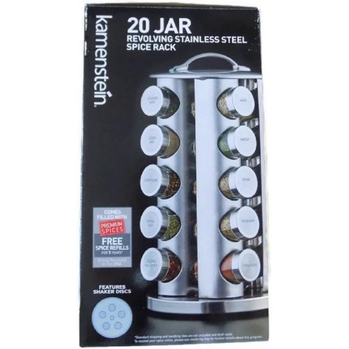 카먼스테인 Kamenstein 20-Jar Revolving Spice Tower with Free Spice Refills (Stainless Steel Jars and Handle)