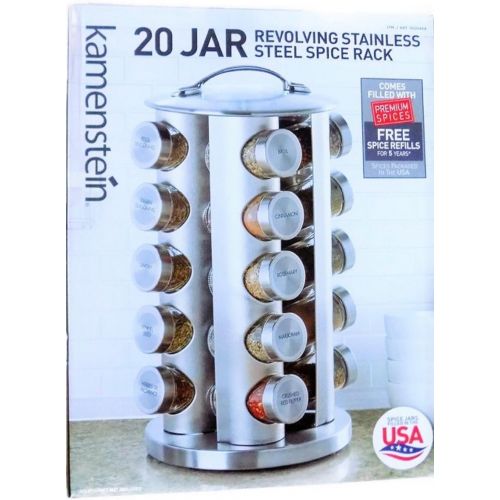 카먼스테인 Kamenstein 20-Jar Revolving Spice Tower with Free Spice Refills (Stainless Steel Jars and Handle)