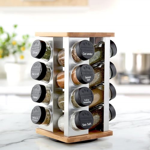 카먼스테인 Kamenstein 5134680 Warner 16-Jar Revolving Countertop Spice Rack Organizer with Free Spice Refills for 5 Years