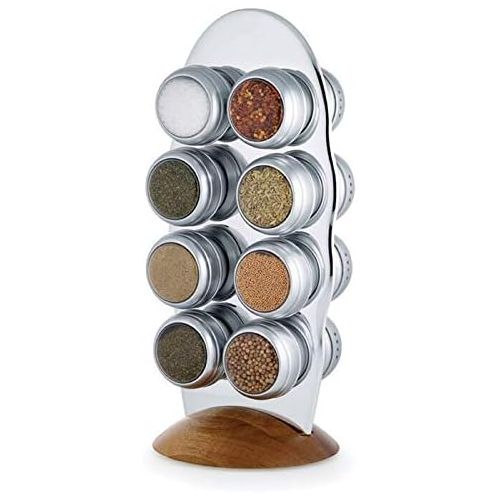 카먼스테인 Kamenstein Savora Silver Magnetic Tin with Stainless Steel and Wood 16 Spice Packets, Jars & Rack Set (5193868)