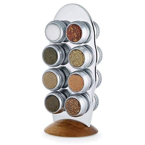 카먼스테인 Kamenstein Savora Silver Magnetic Tin with Stainless Steel and Wood 16 Spice Packets, Jars & Rack Set (5193868)