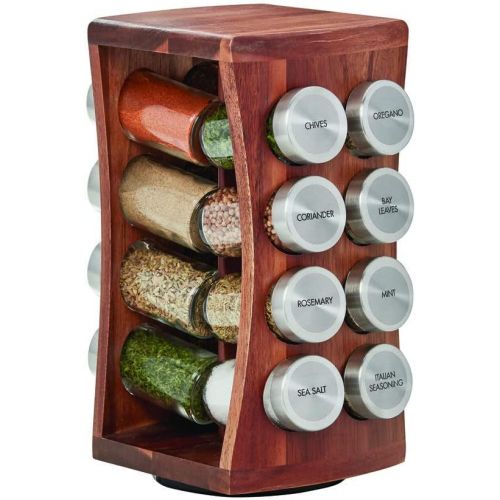 카먼스테인 Kamenstein 5192808 16 Jar Hourglass Acacia Spice Rack, Brown