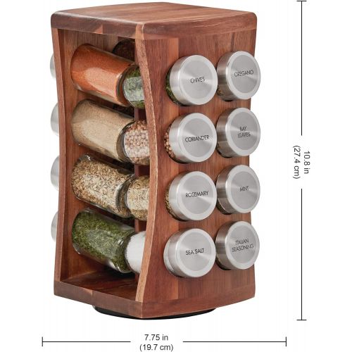 카먼스테인 Kamenstein 5192808 16 Jar Hourglass Acacia Spice Rack, Brown