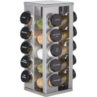 Kamenstein 20 Jar Revolving, on Counter Top Spice Rack, with 20 Jars Filled with Spice, Free 5 Year Refills, Filled in the USA, Brushed Stainless Steel