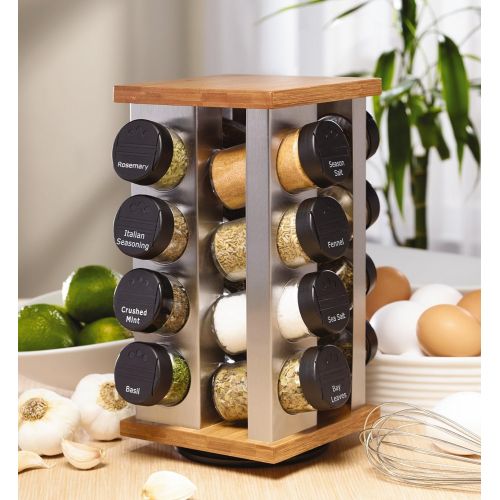 카먼스테인 Kamenstein Warner 16-Jar Revolving Spice Rack with Free Spice Refills for 5 Years