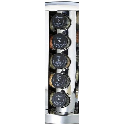 카먼스테인 Kamenstein 20-Jar Stainless Steel Revolving Spice Rack, Screw-On Tops, Free Spice Refills Available On All Spices, Dimensions 7.0x7.0x12.0