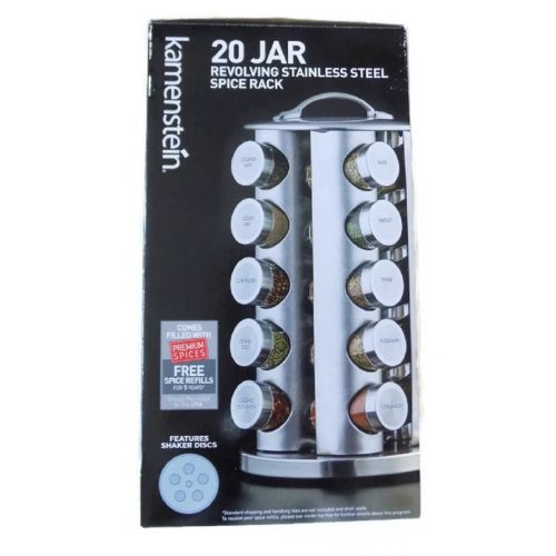 카먼스테인 Kamenstein 20-Jar Revolving Spice Tower with Free Spice Refills (Stainless Steel Jars and Handle)