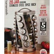 Kamenstien Contemporary Spice Rack Stainless Steel 20 Jars Revolving Rack for Easy Access,Spices Included Plus Free 5 Years of Refills, Filled in USA